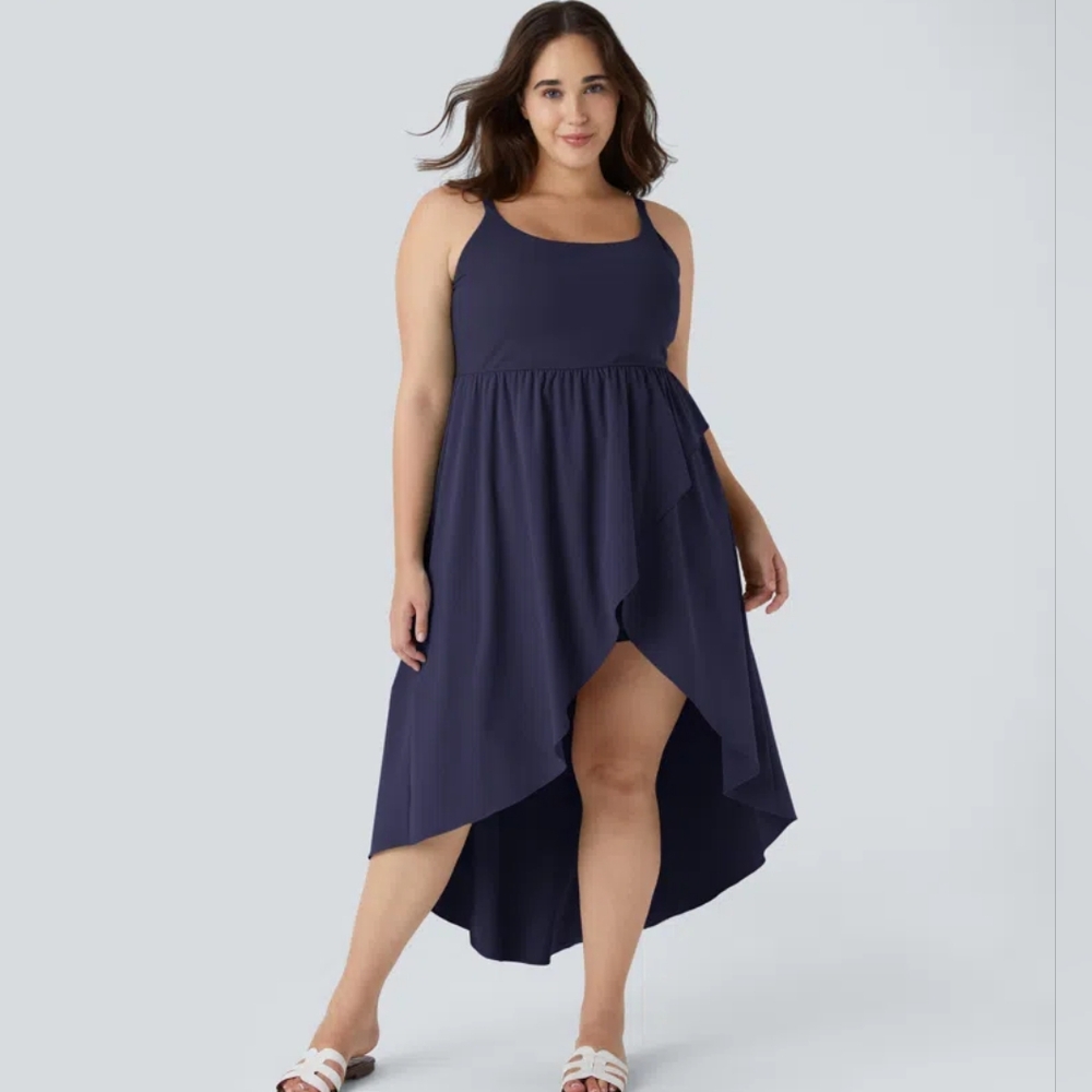 HALARA Breezeful Navy Backless Asym  Crossover Flowy High- Low Dress 1X